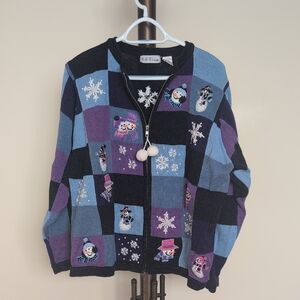 Women's Purple & Blue Snowman Zip Cardigan